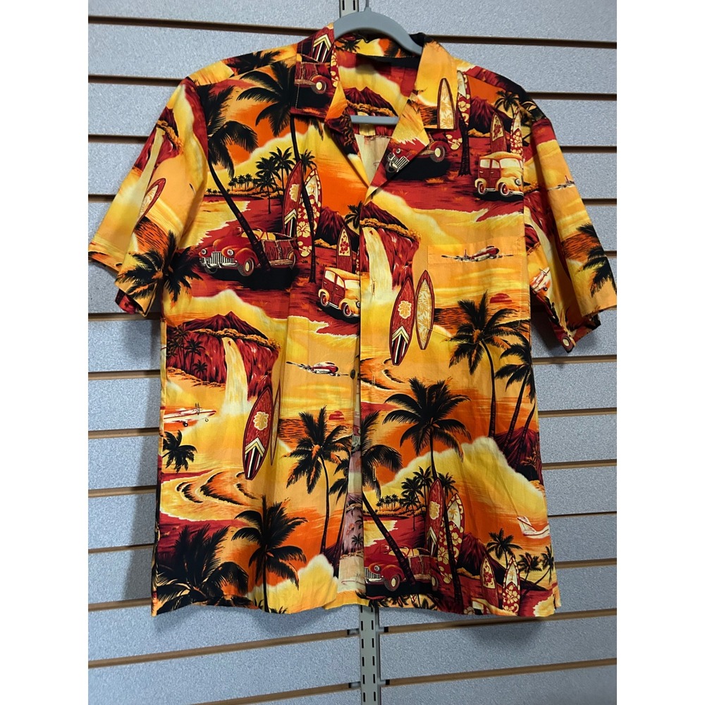 Royal Creations Mens Hawaiian Shirt L Orange Scenic Sunset Cotton Made Hawaii‎